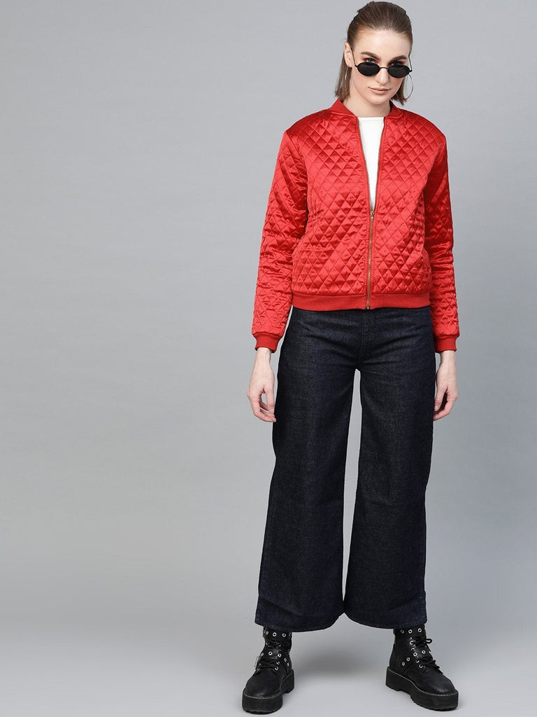 Women's Red Quilting Bomber Jacket