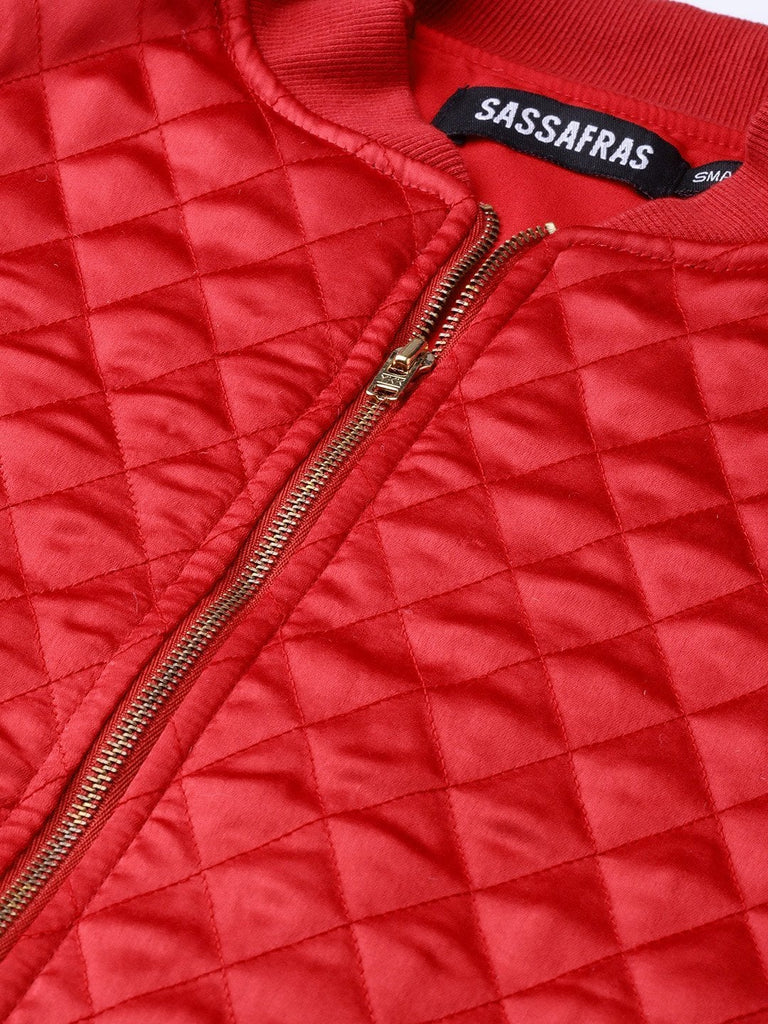 Women's Red Quilting Bomber Jacket
