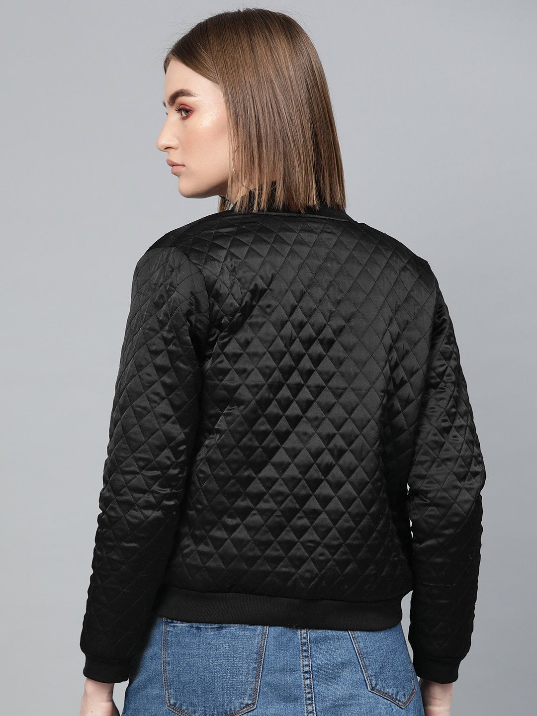 Women's Black Quilting Bomber Jacket - SASSAFRAS