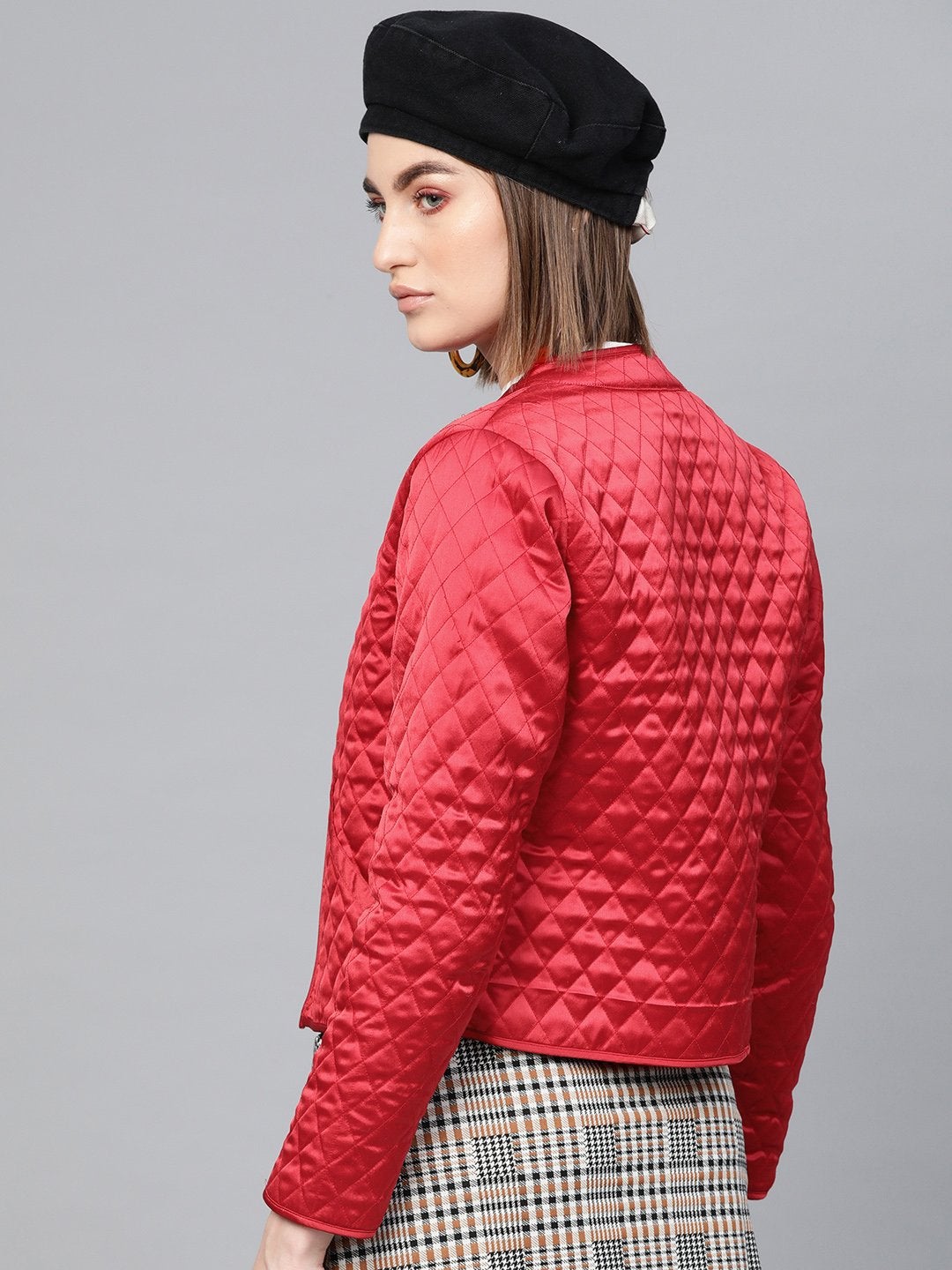 Women's Red Front Open Quilted Jacket - SASSAFRAS