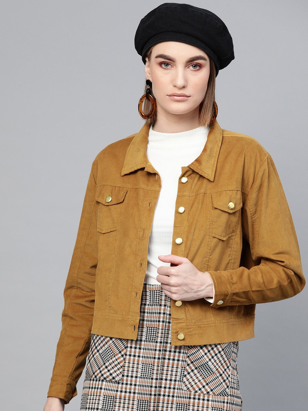 Women's Brown Corduroy Bomber Jacket - SASSAFRAS