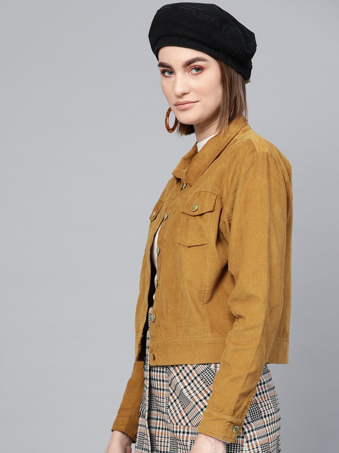 Women's Brown Corduroy Bomber Jacket - SASSAFRAS