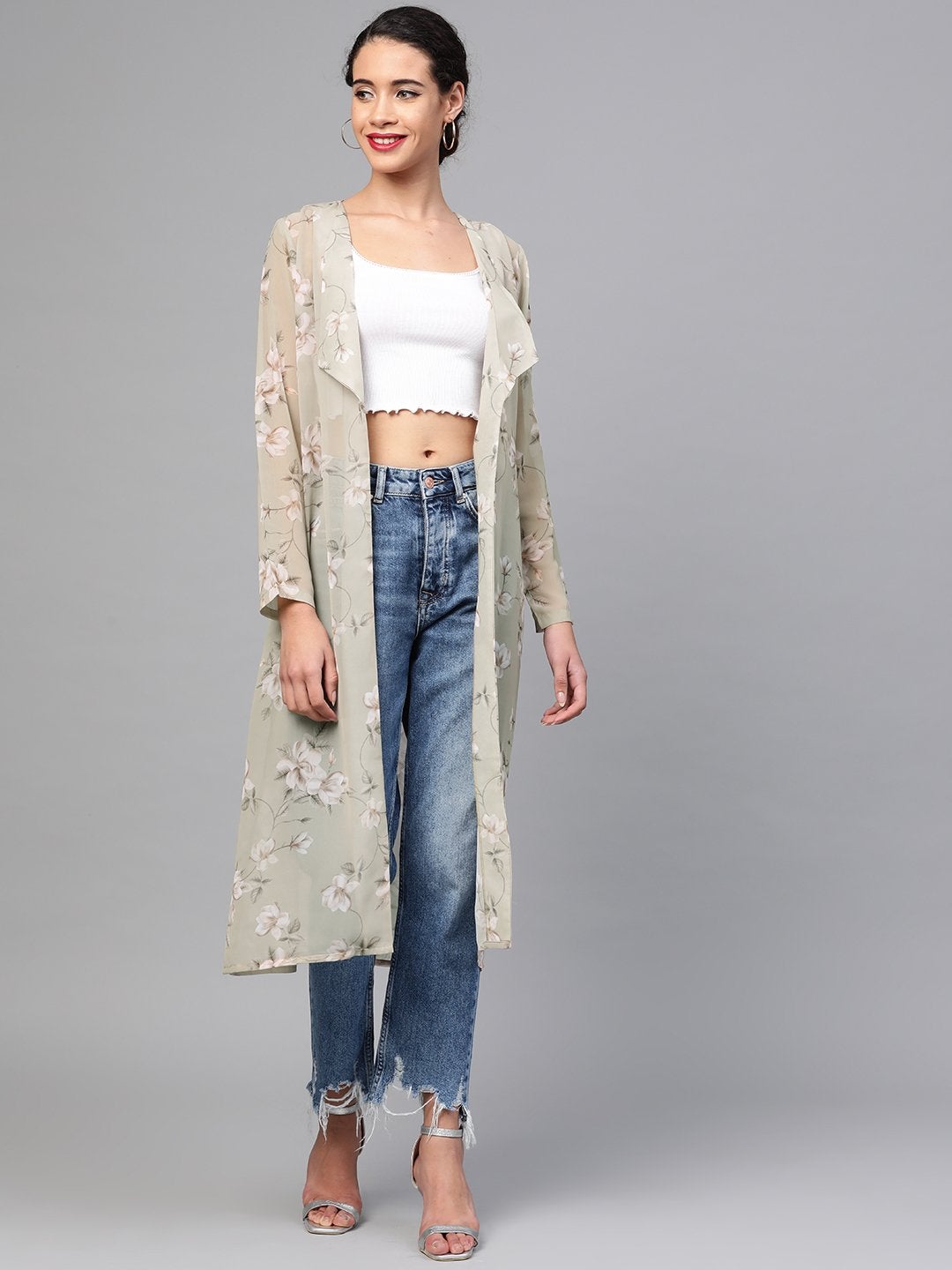 Women's Olive Floral Back Mock Shrug - SASSAFRAS