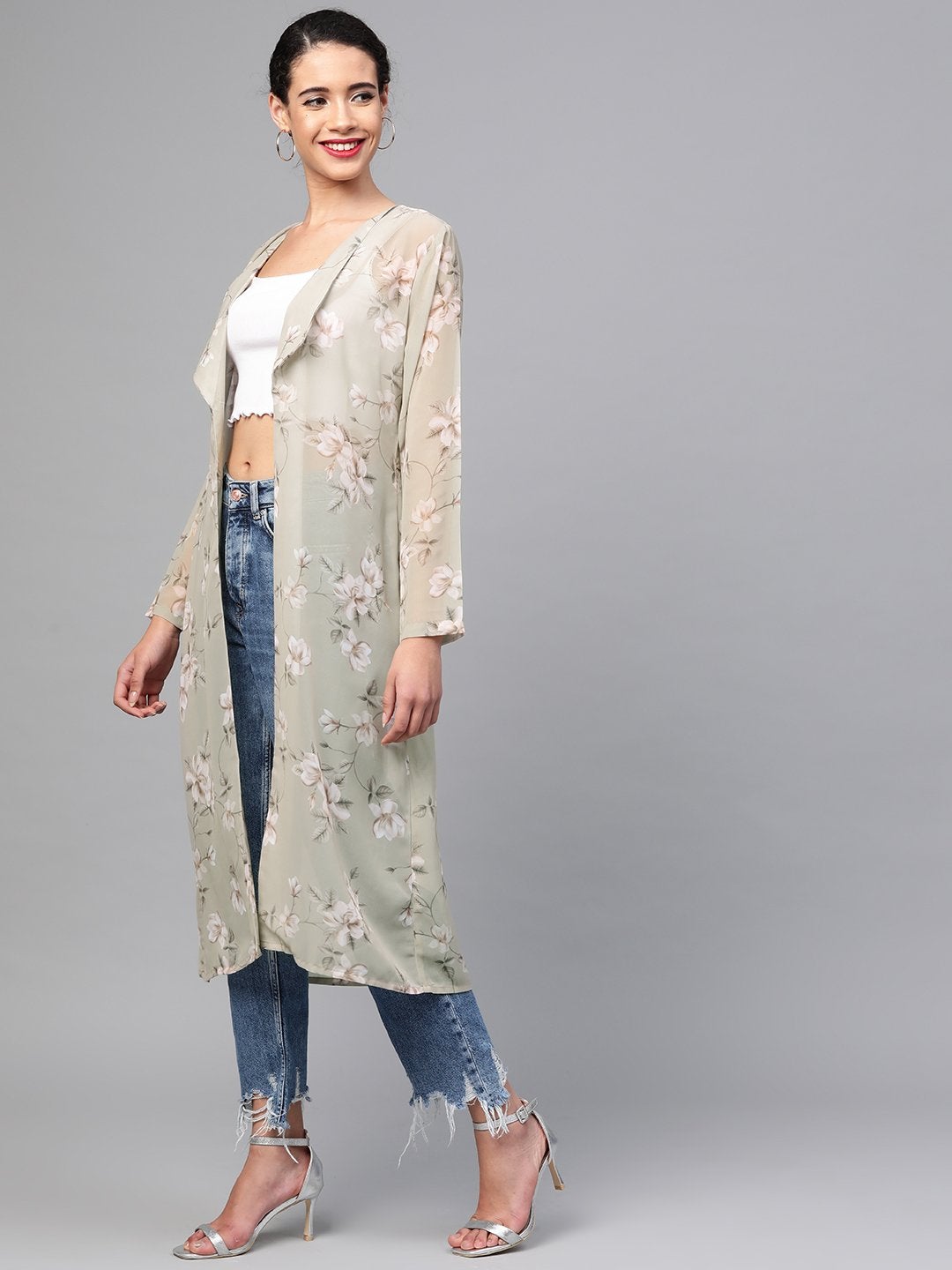 Women's Olive Floral Back Mock Shrug - SASSAFRAS