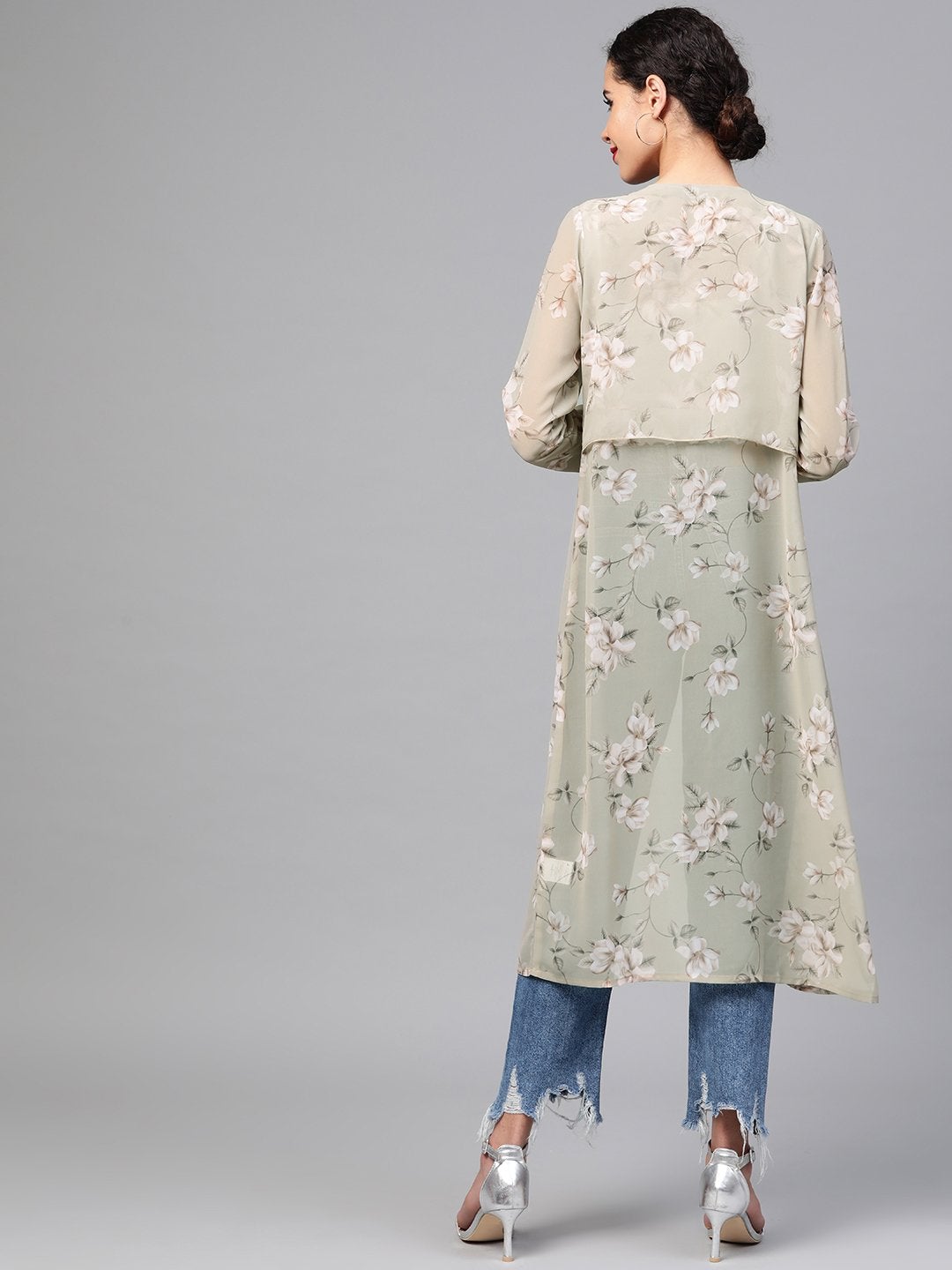 Women's Olive Floral Back Mock Shrug - SASSAFRAS