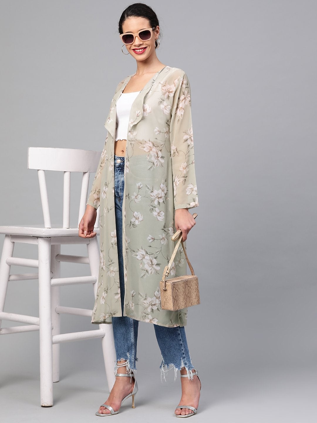 Women's Olive Floral Back Mock Shrug - SASSAFRAS