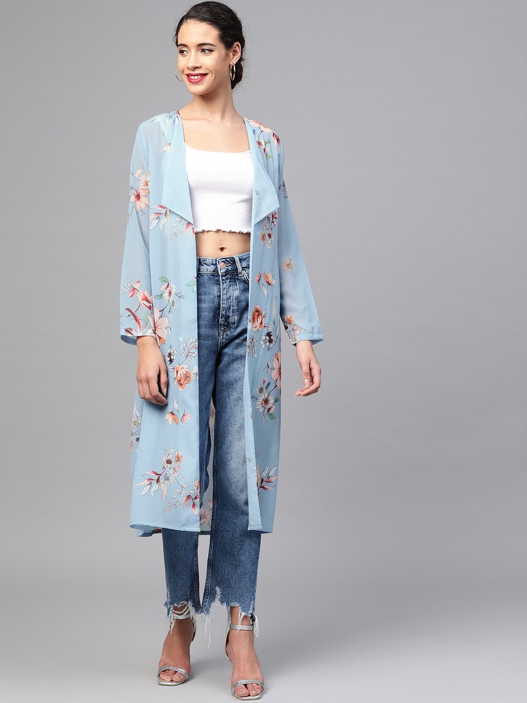 Women's Pale Blue Floral Back Mock Shrug - SASSAFRAS