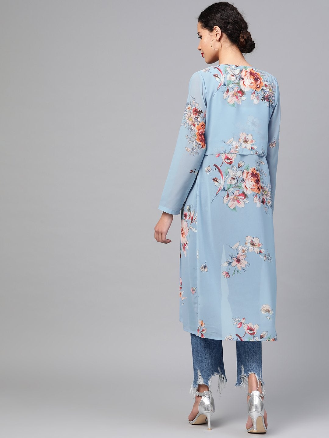 Women's Pale Blue Floral Back Mock Shrug - SASSAFRAS