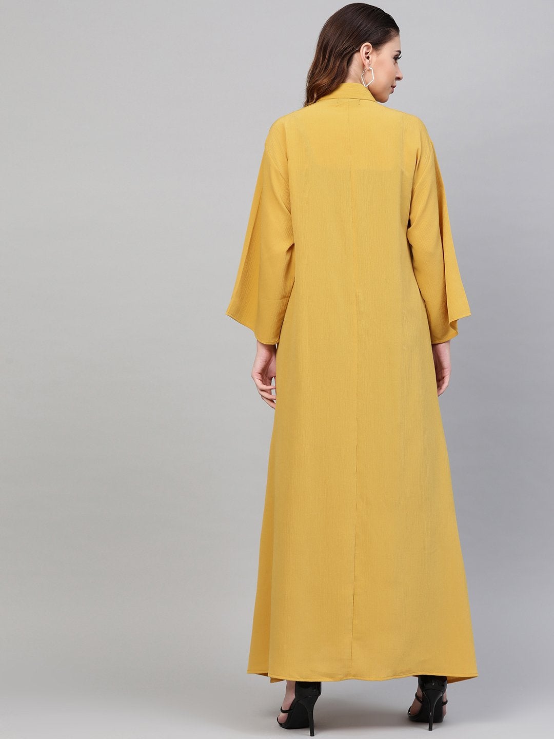 Women's Mustard Button Placket Longline Shrug - SASSAFRAS