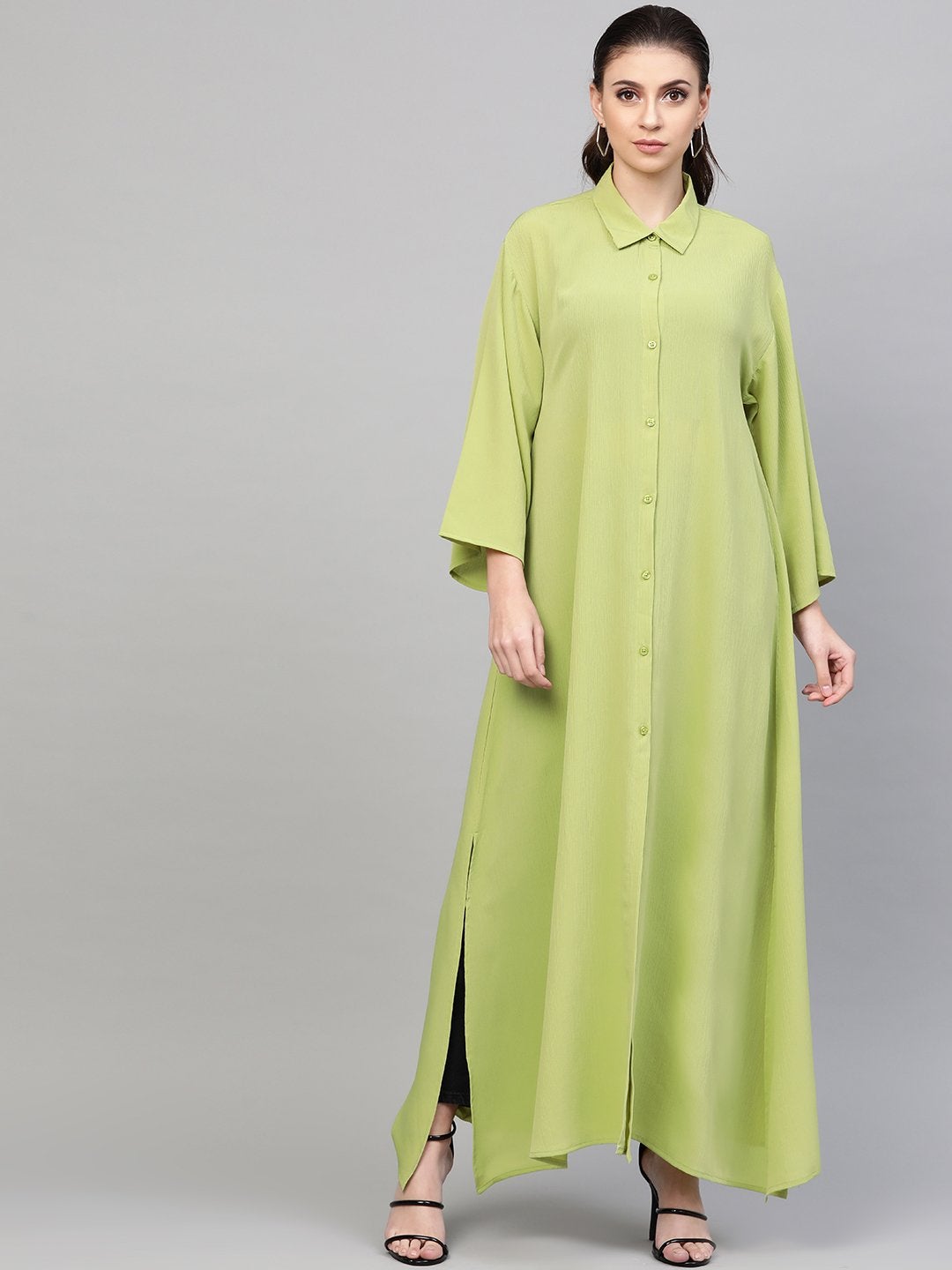 Women's Mint Green Button Placket Longline Shrug - SASSAFRAS