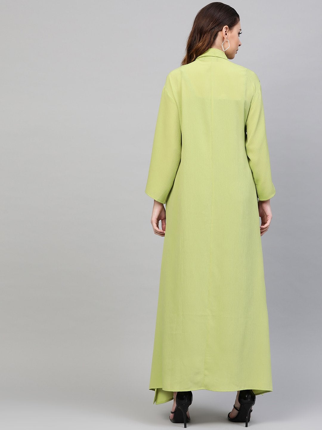 Women's Mint Green Button Placket Longline Shrug - SASSAFRAS