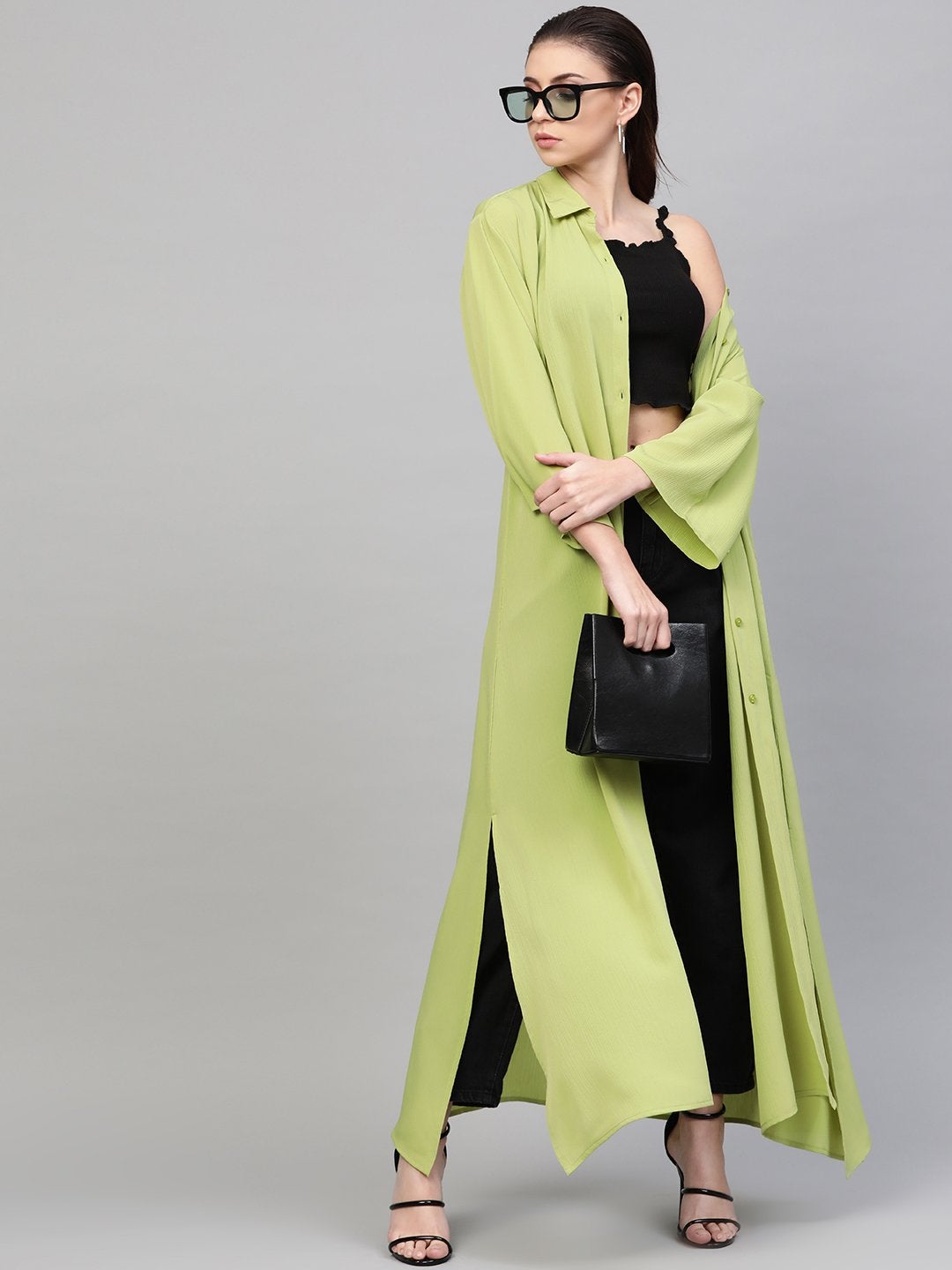 Women's Mint Green Button Placket Longline Shrug - SASSAFRAS