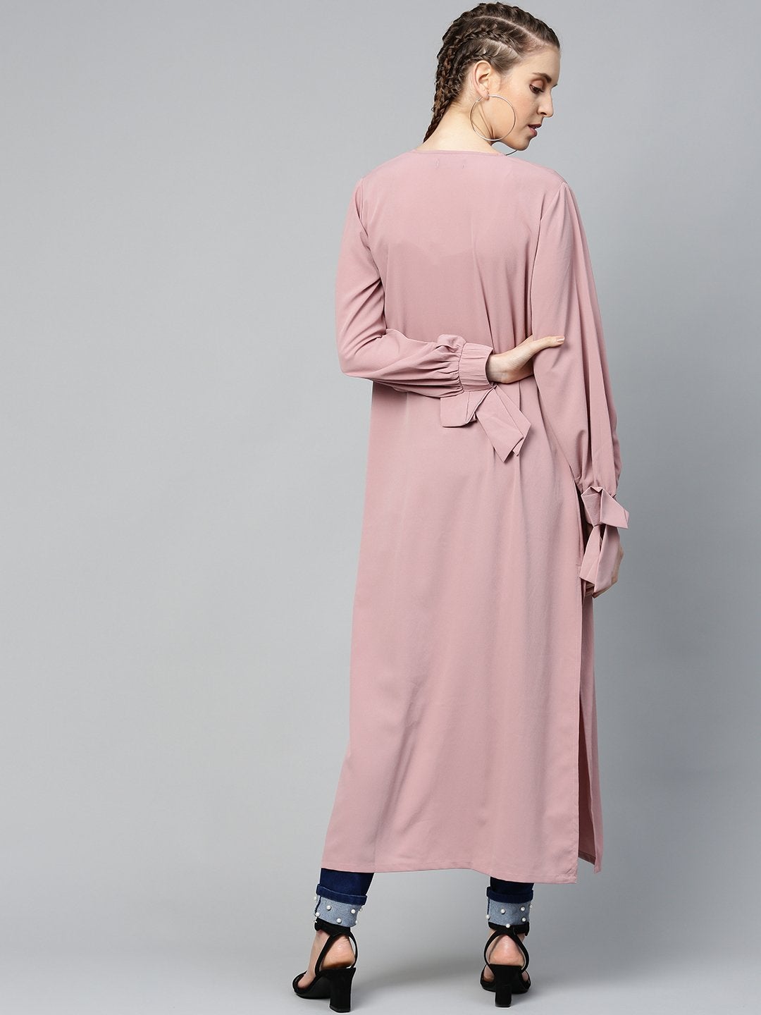 Women's Baked Pink Solid Front Open Shrug - SASSAFRAS