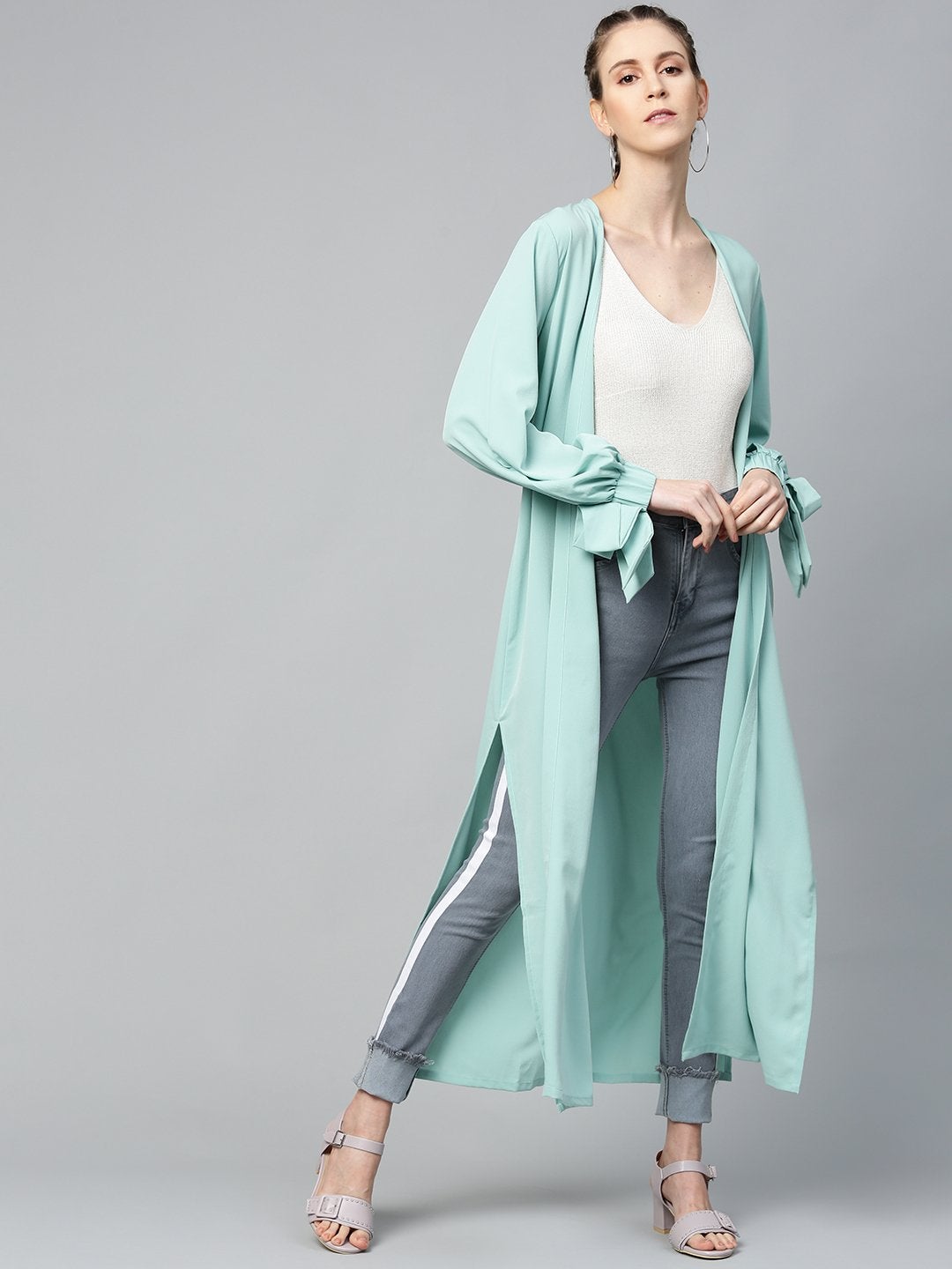 Women's Sea Green Solid Front Open Shrug - SASSAFRAS