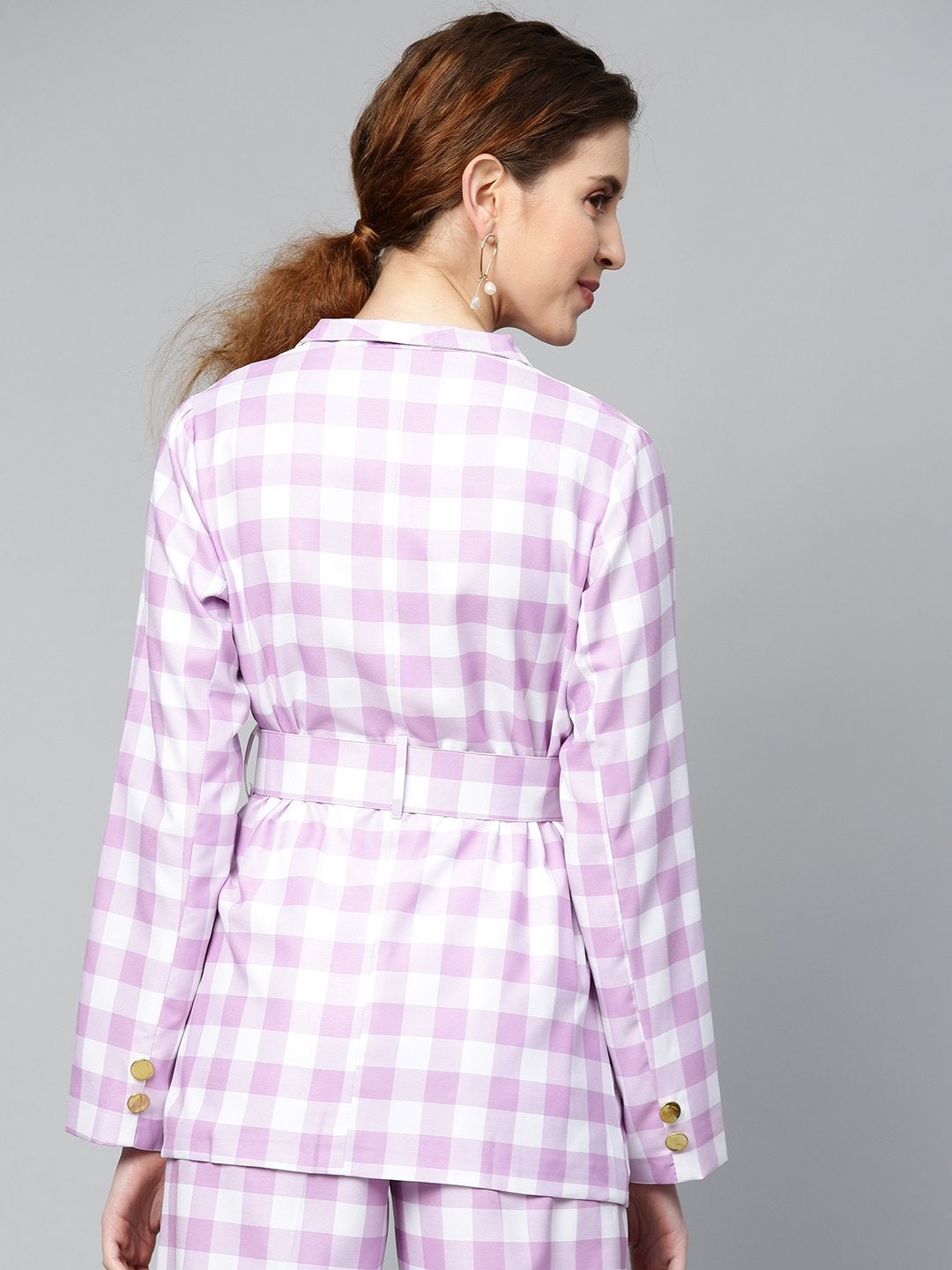 Women's Lavender & White Check Belted Blazer - SASSAFRAS