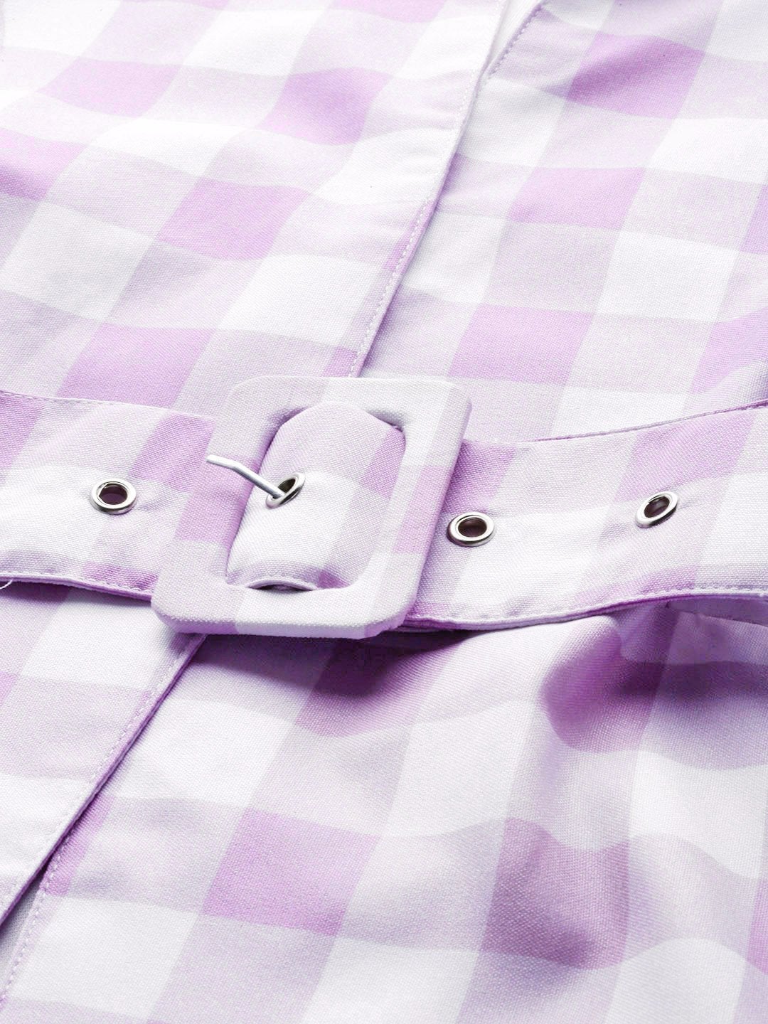 Women's Lavender & White Check Belted Blazer - SASSAFRAS