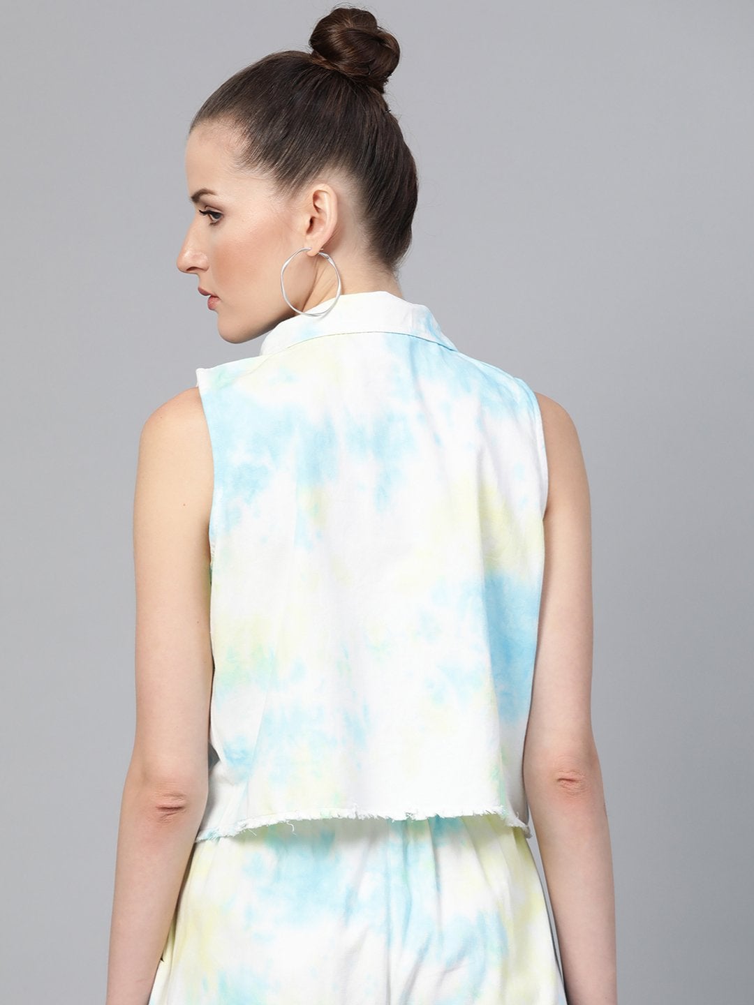 Women's Yellow & Blue Tie-Dye Sleeveless Jacket - SASSAFRAS