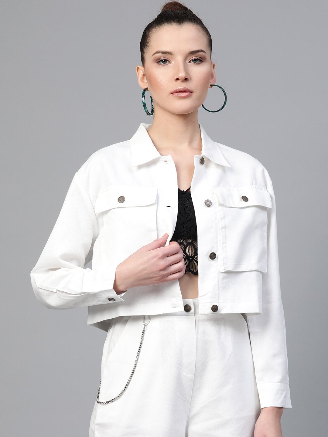 Women's White Boxy Denim Jacket - SASSAFRAS