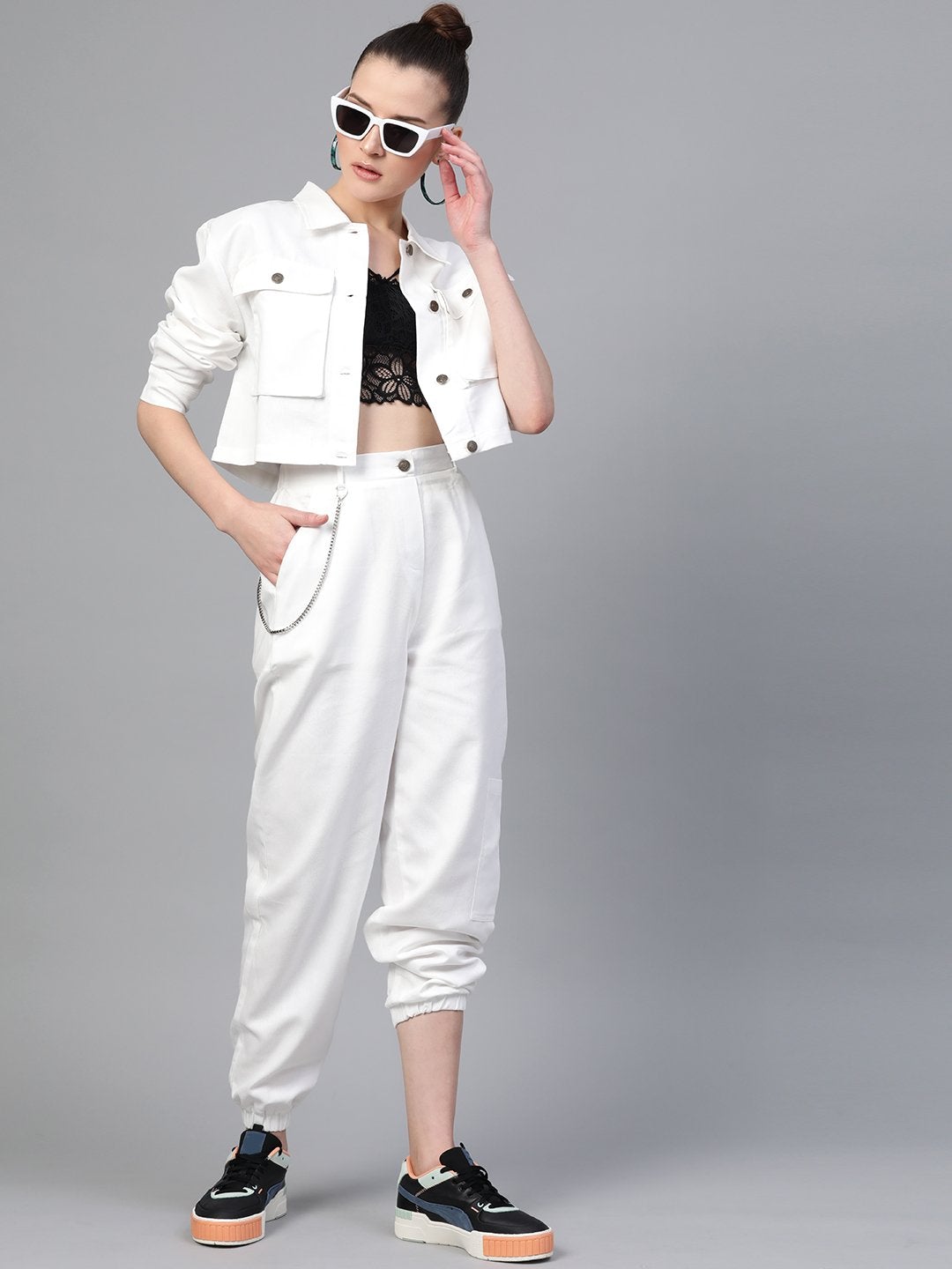 Women's White Boxy Denim Jacket - SASSAFRAS
