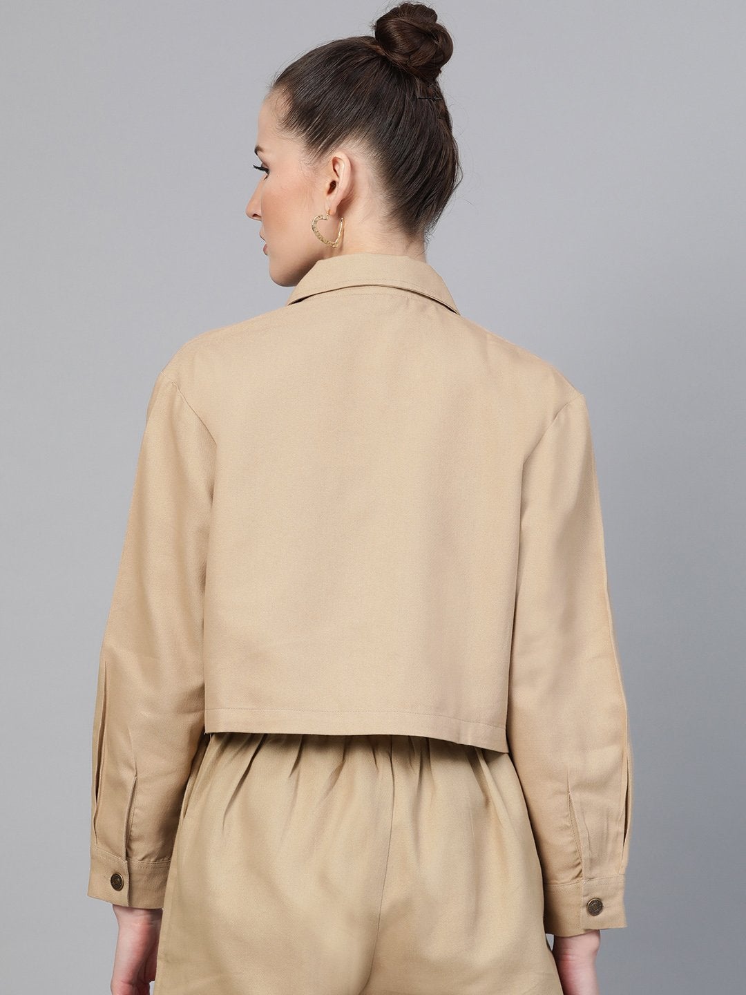 Women's Beige Boxy Denim Jacket - SASSAFRAS