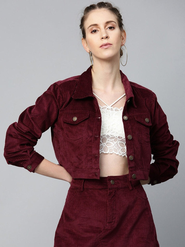 Women's Burgundy Corduroy Boxy Jacket