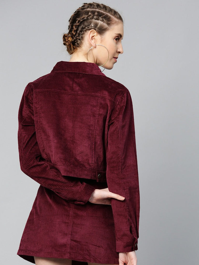 Women's Burgundy Corduroy Boxy Jacket