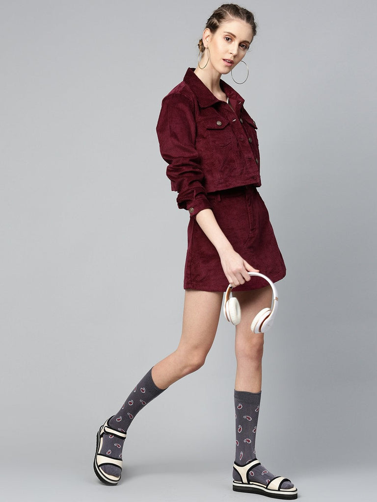 Women's Burgundy Corduroy Boxy Jacket