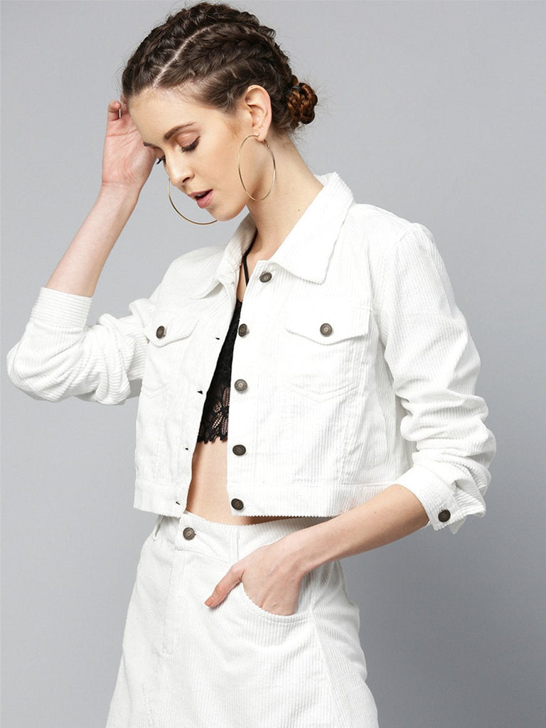 Women's White Corduroy Boxy Jacket