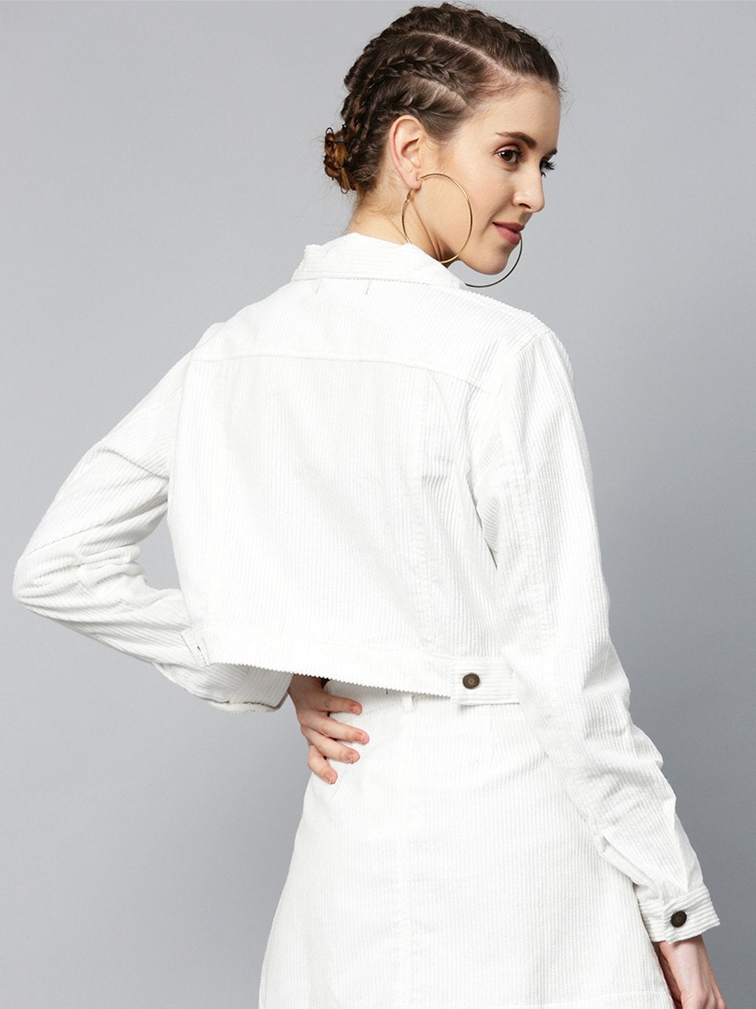 Women's White Corduroy Boxy Jacket - SASSAFRAS