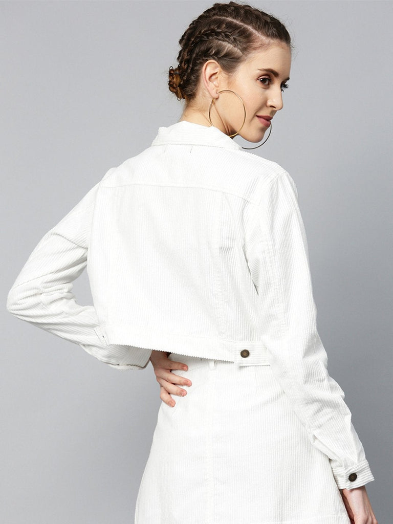 Women's White Corduroy Boxy Jacket
