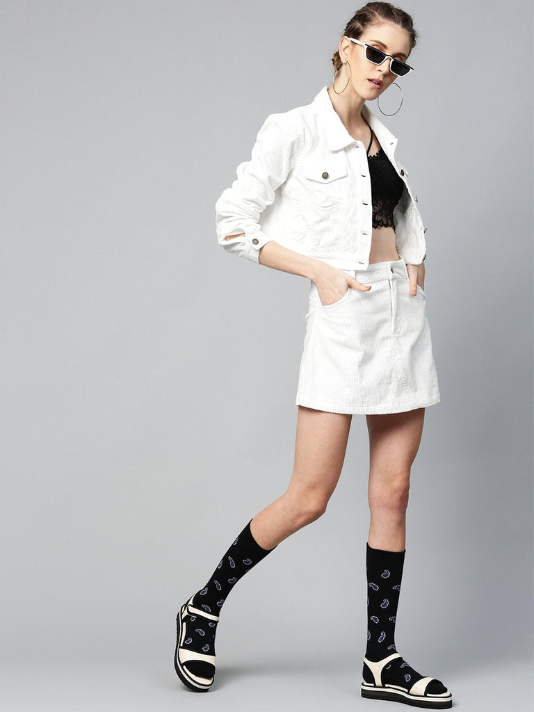 Women's White Corduroy Boxy Jacket