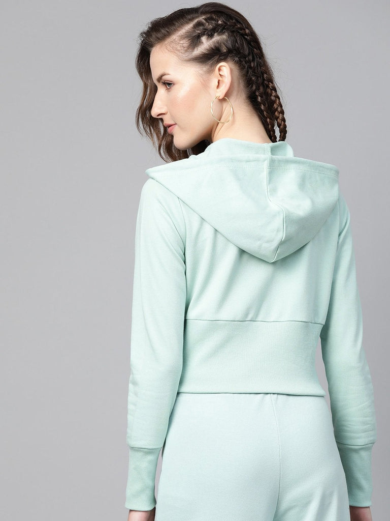 Women's Sea Green Terry Hooded Jacket