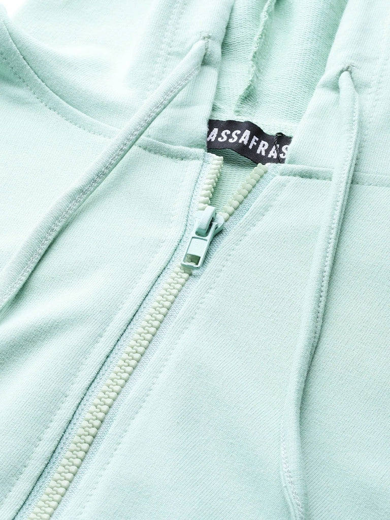 Women's Sea Green Terry Hooded Jacket