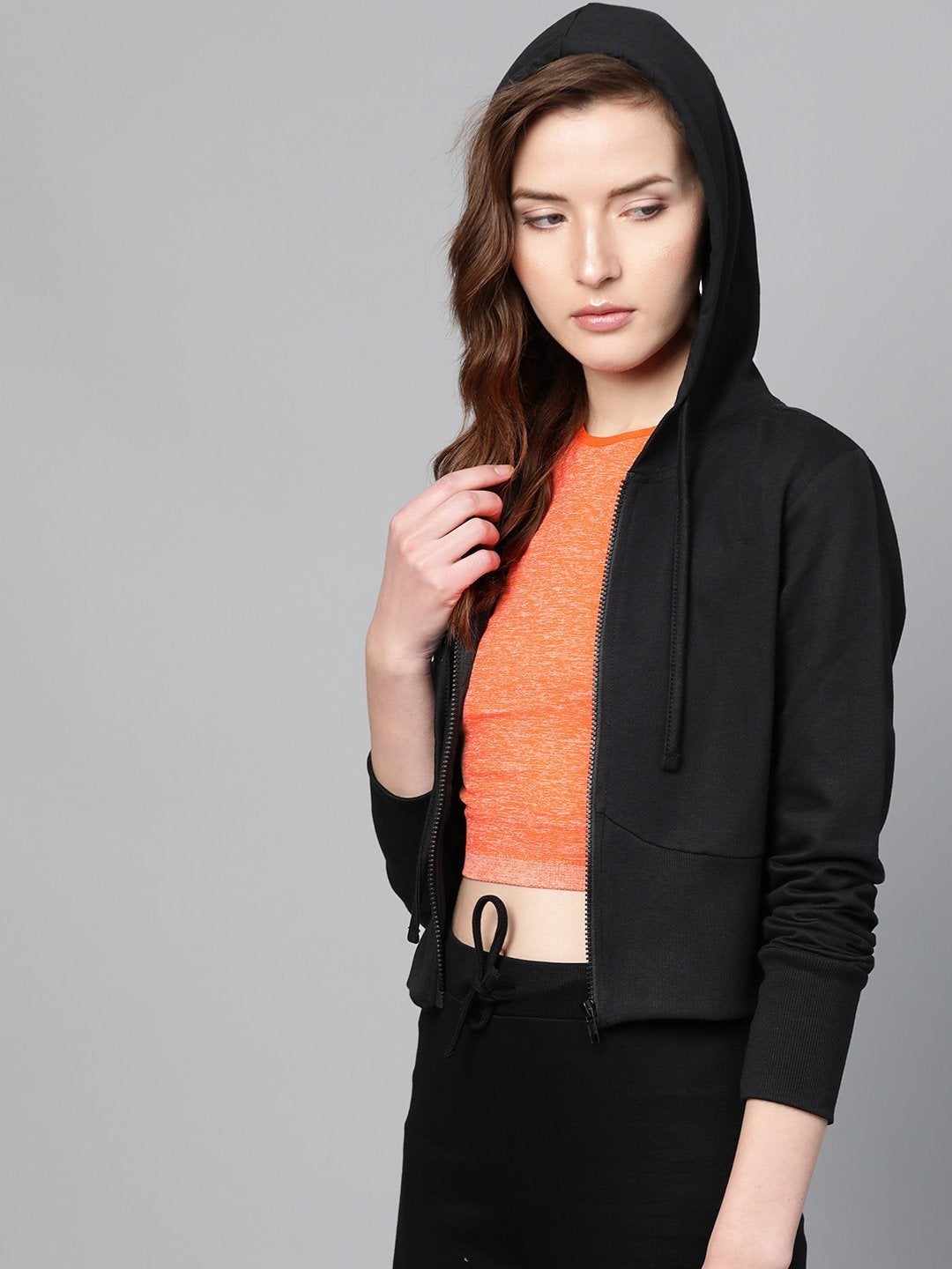 Women's Black Terry Hooded Jacket - SASSAFRAS