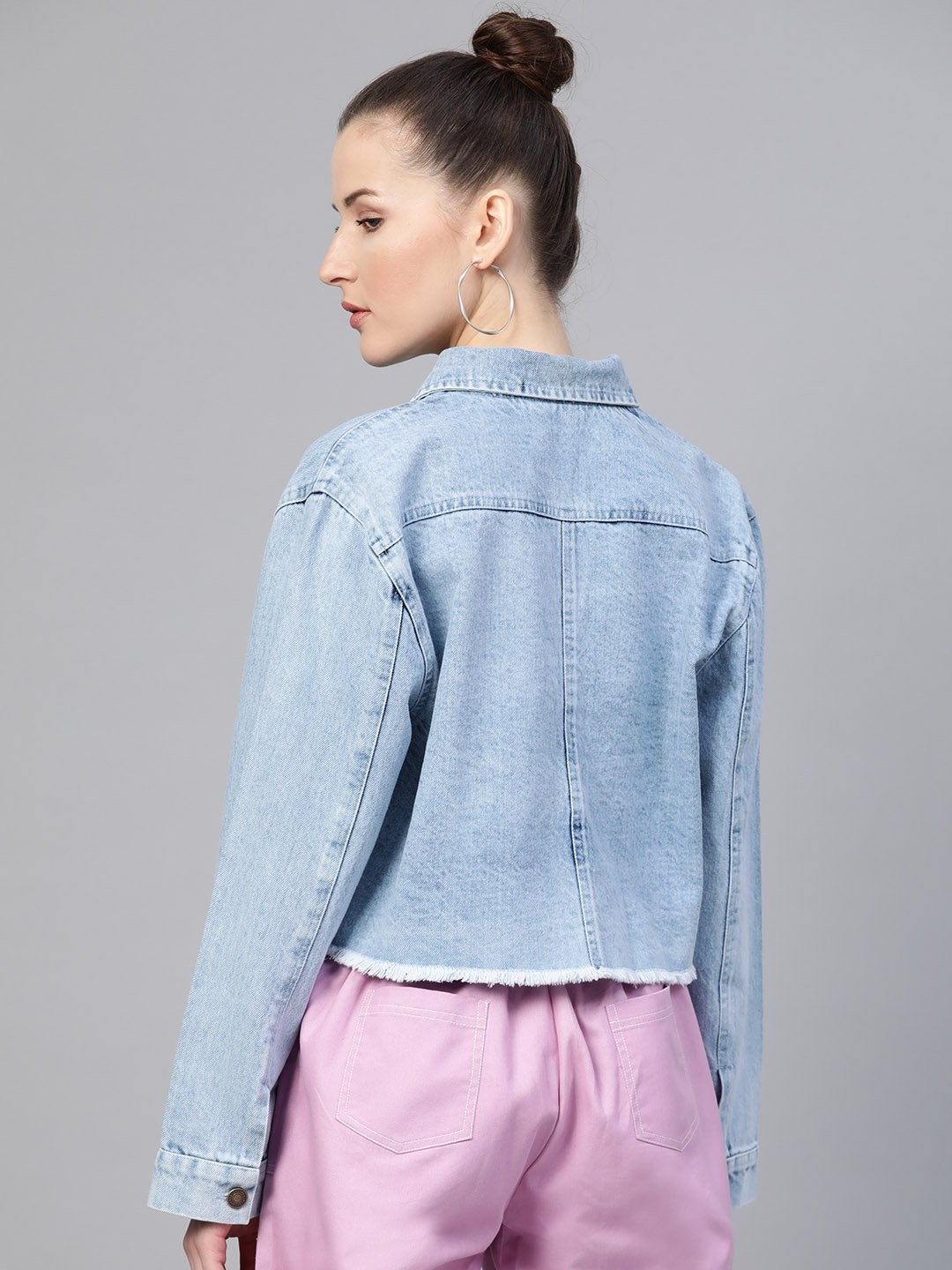 Women's Ice Blue Denim Pearl Pocket Jacket - SASSAFRAS