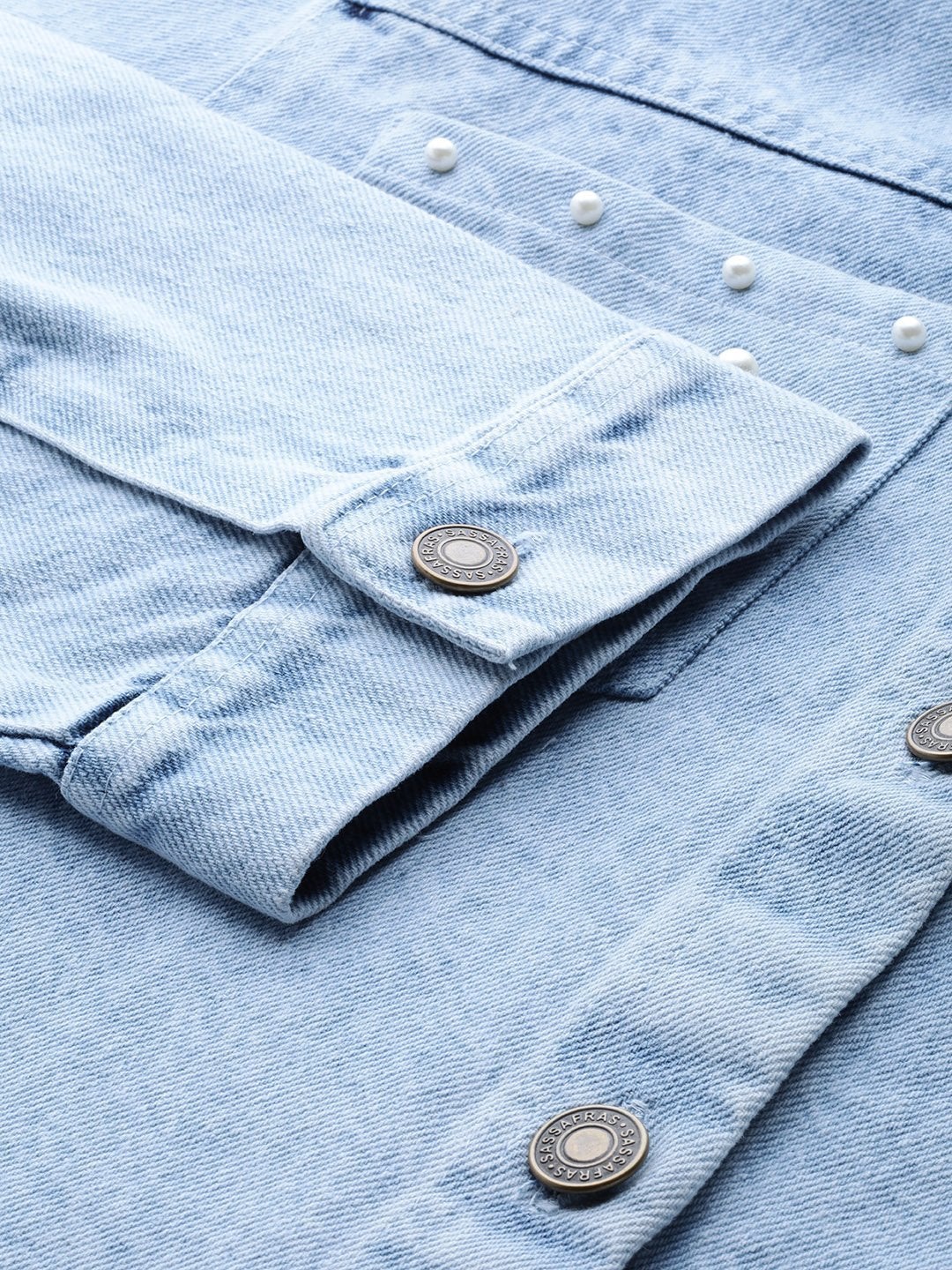 Women's Ice Blue Denim Pearl Pocket Jacket - SASSAFRAS