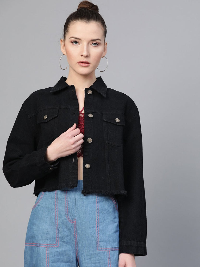 Women's Black Denim Raw Edge Jacket