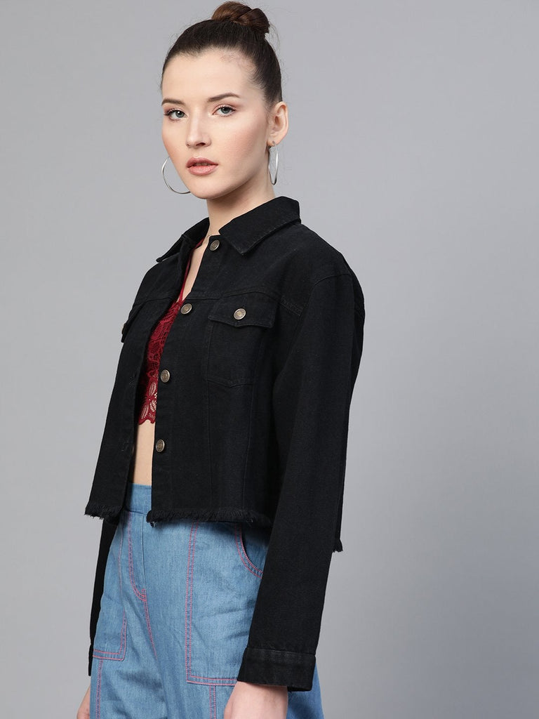 Women's Black Denim Raw Edge Jacket