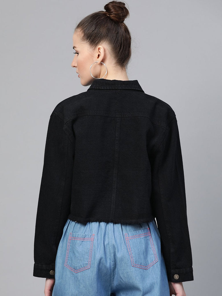 Women's Black Denim Raw Edge Jacket