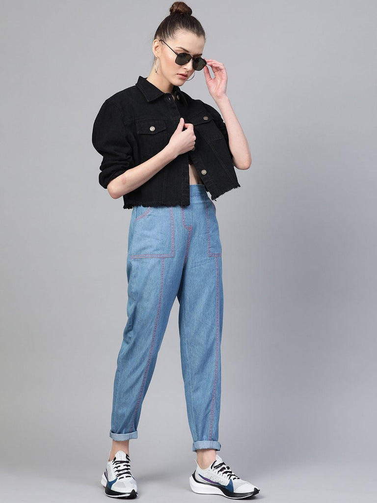 Women's Black Denim Raw Edge Jacket