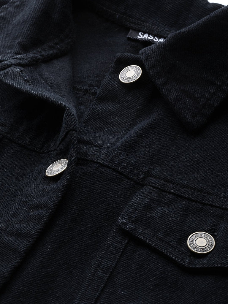 Women's Black Denim Raw Edge Jacket