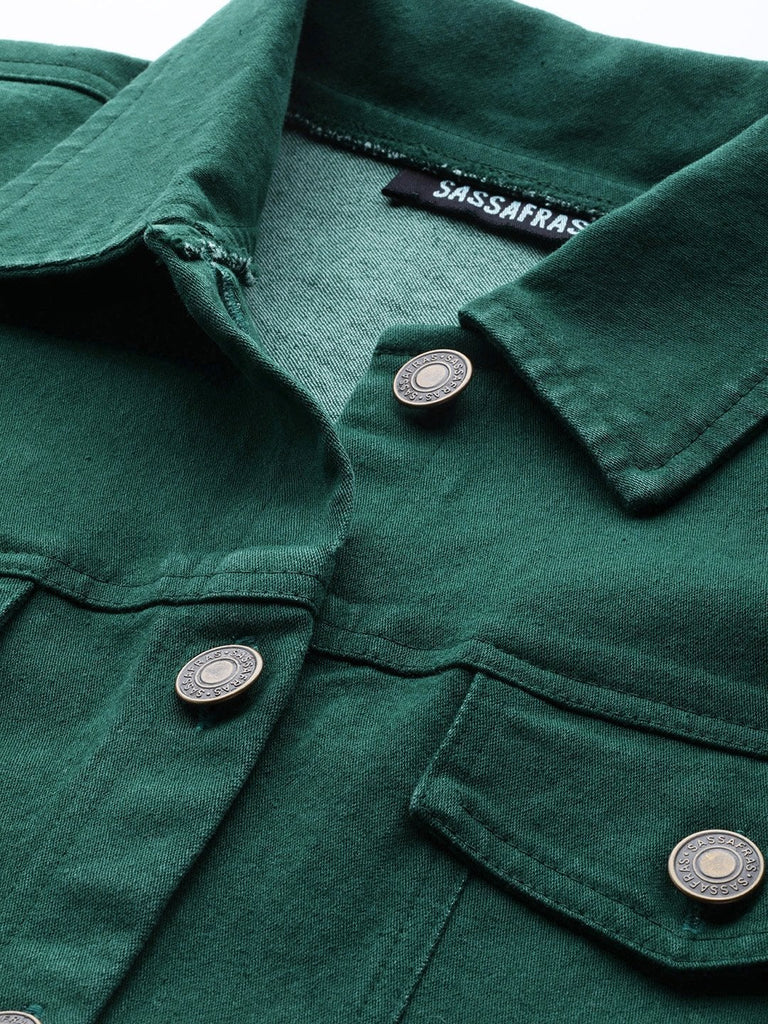 Women's Emerald Green Denim Belted Jacket