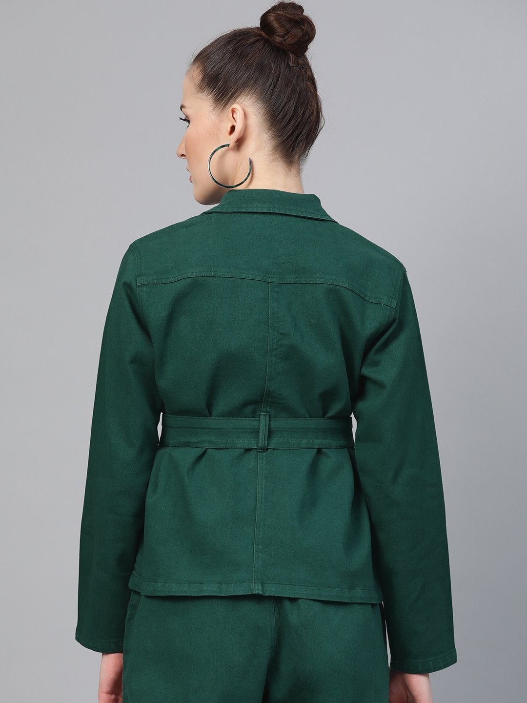 Women's Emerald Green Denim Belted Jacket - SASSAFRAS
