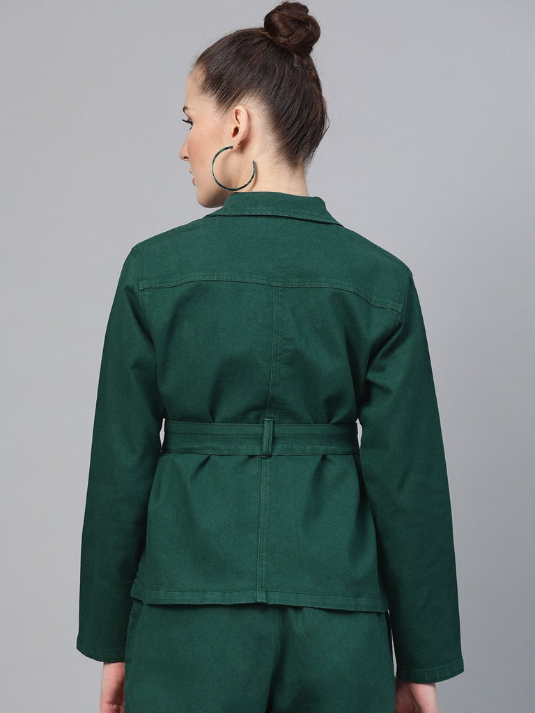 Women's Emerald Green Denim Belted Jacket