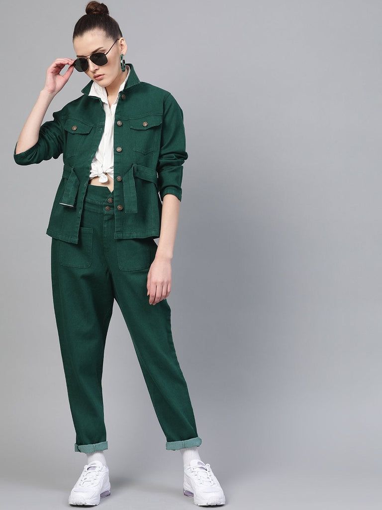 Women's Emerald Green Denim Belted Jacket