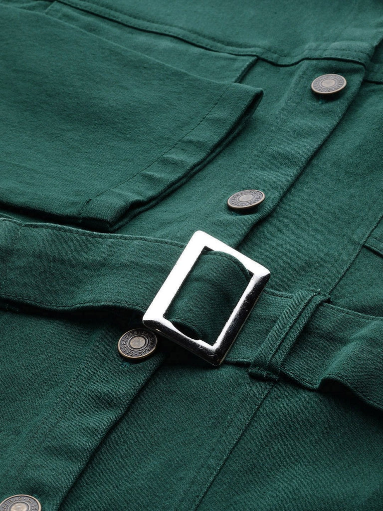 Women's Emerald Green Denim Belted Jacket