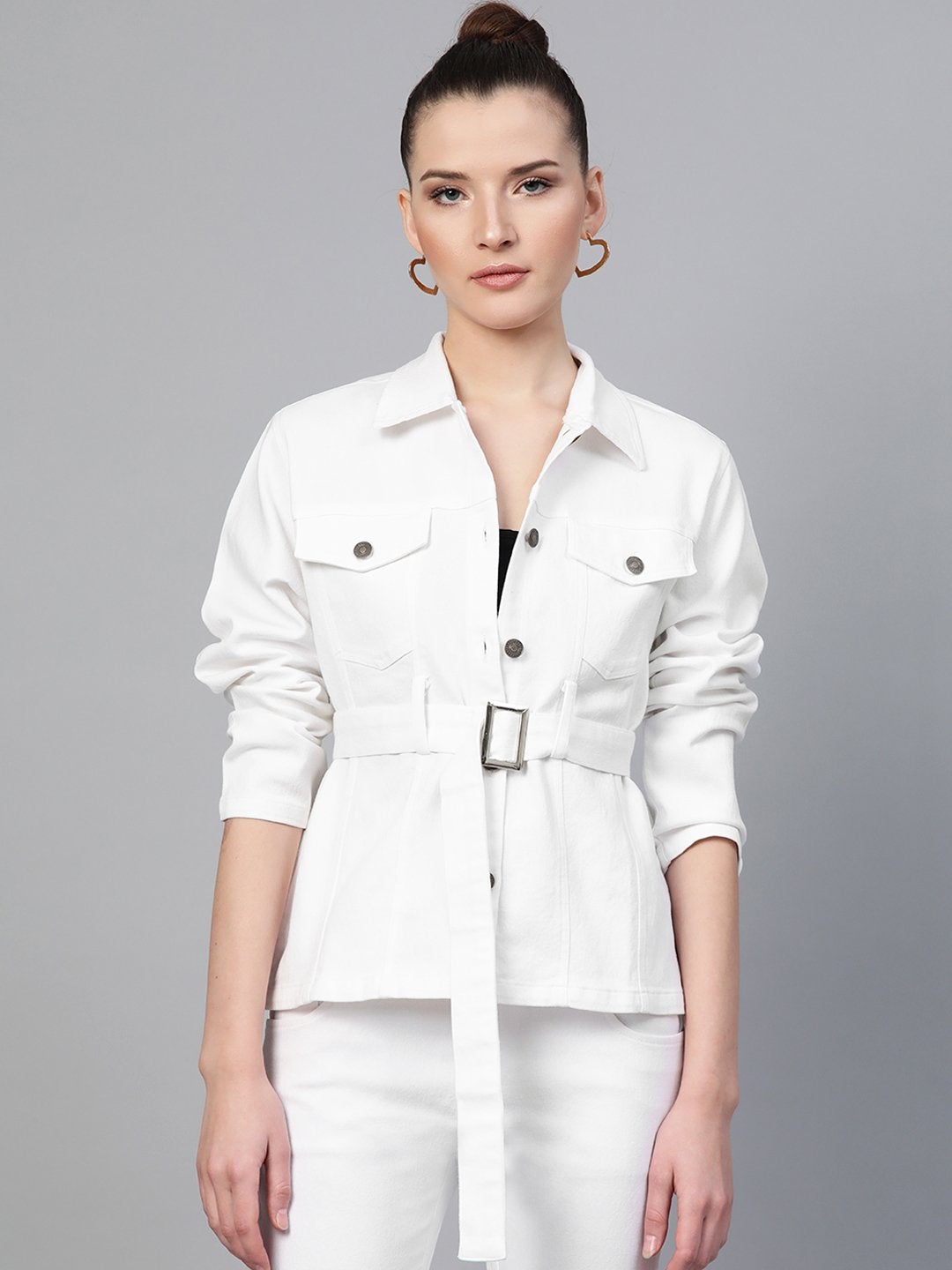 Buy Women'S White Belted Denim Jacket - Sassafras-Fashion Online at Best  Price
