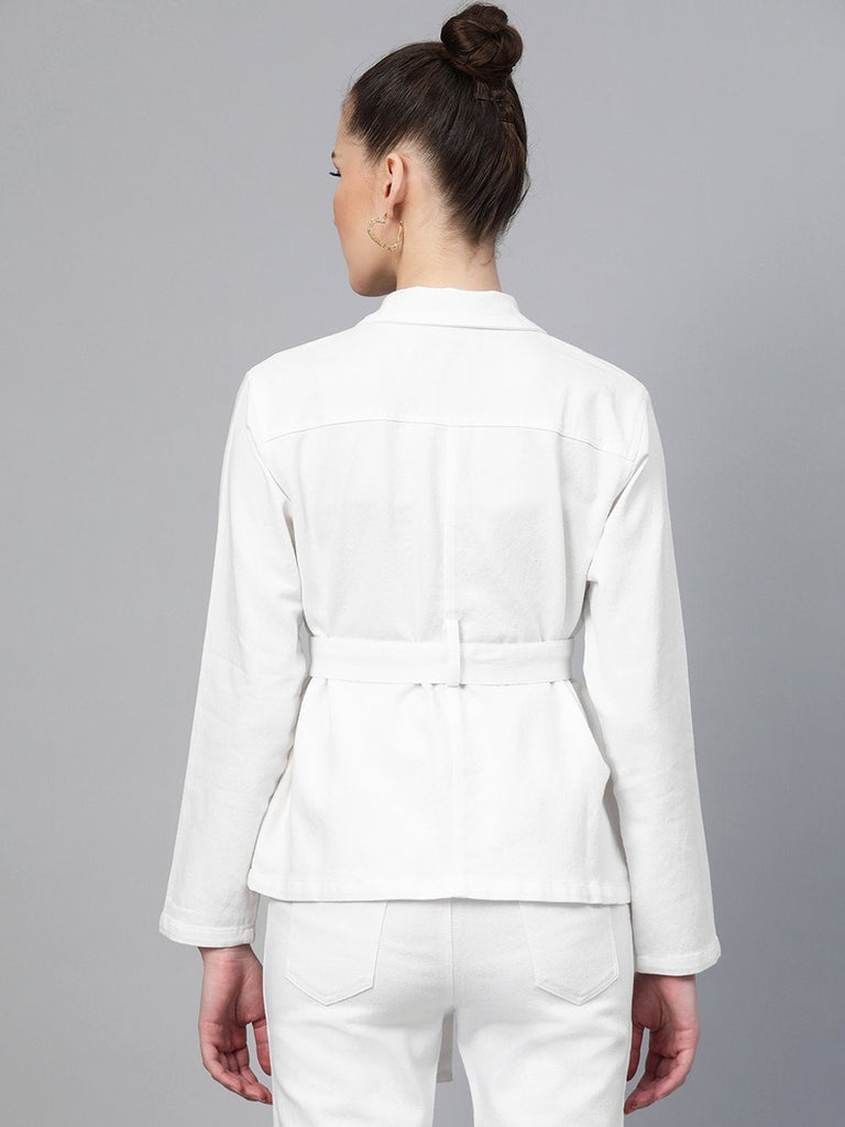 Women's White Belted Denim Jacket