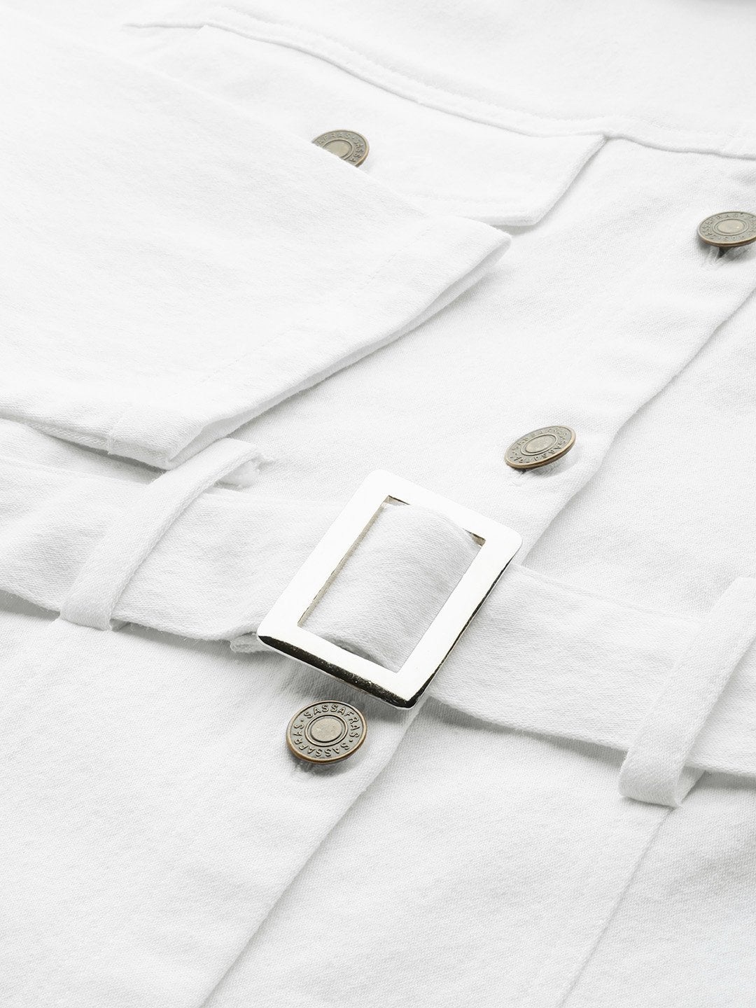 Women's White Belted Denim Jacket - SASSAFRAS