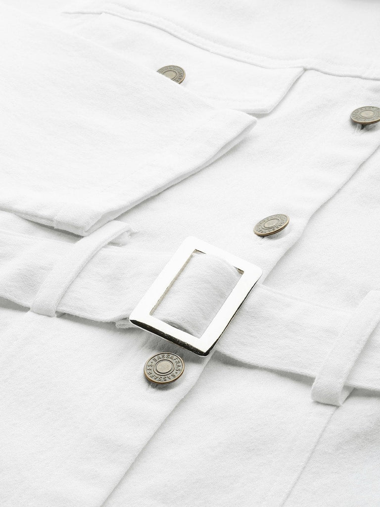 Women's White Belted Denim Jacket